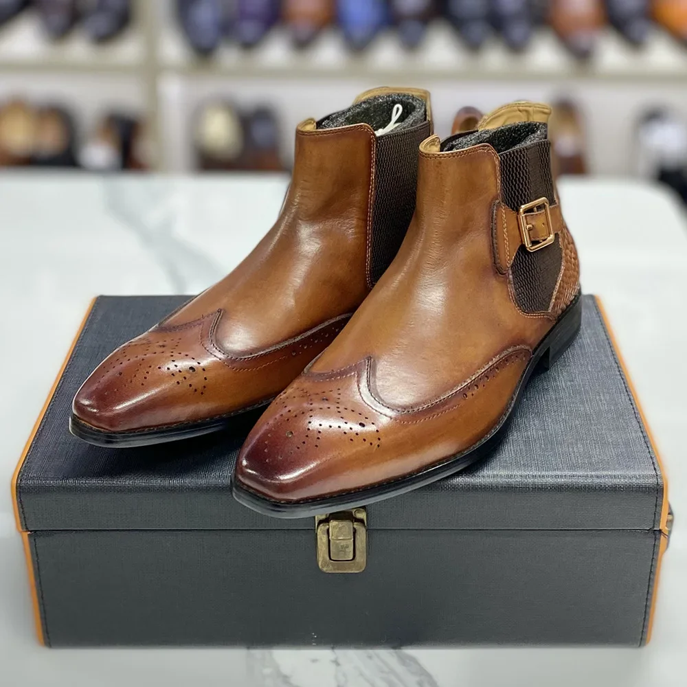 Men Formal Wear With Boots - Botines de cuero de vaca real
